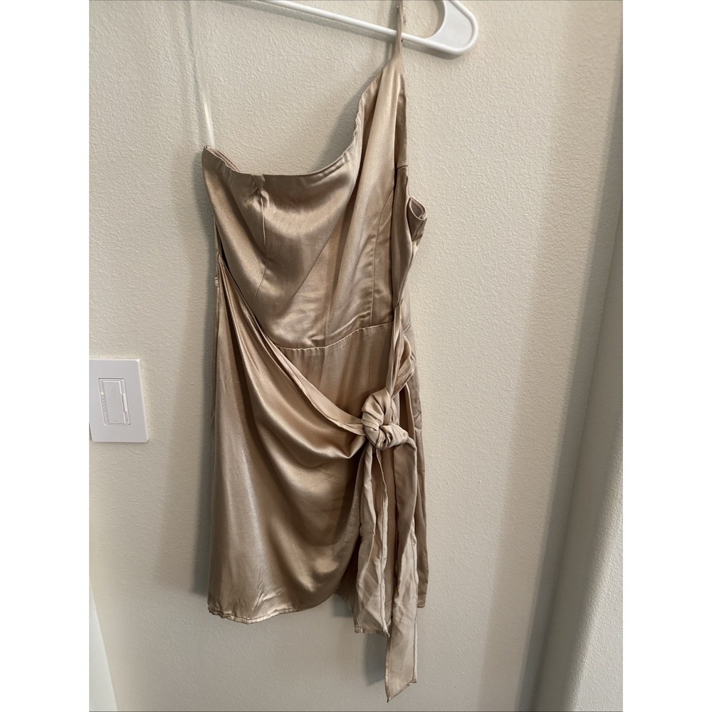 Shore Monaco Wrap Dress Tan Metallic One‎ Shoulder New With Tags $178